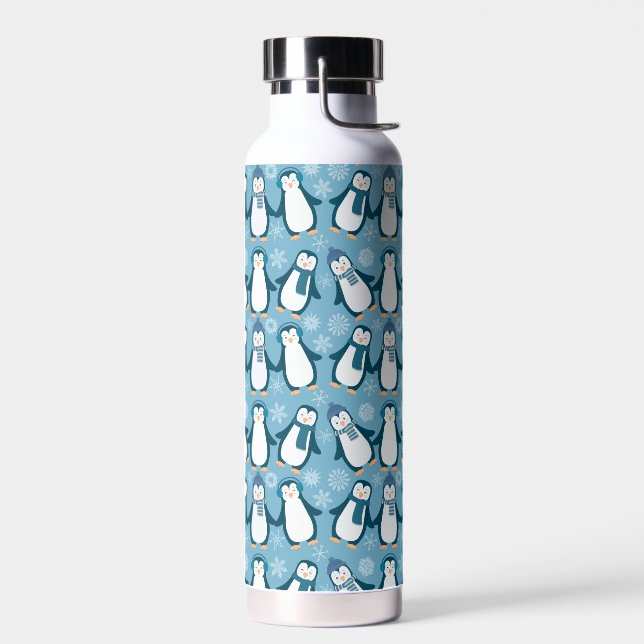 Cute Winter Penguins Water Bottle (Left)