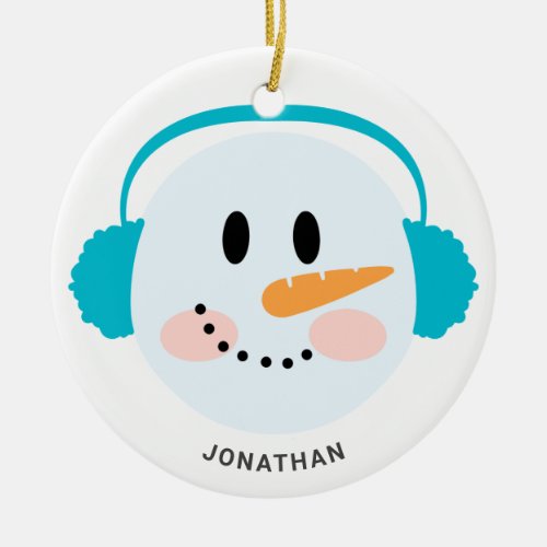   Cute Winter Personalized Snowman Face Christmas  Ceramic Ornament