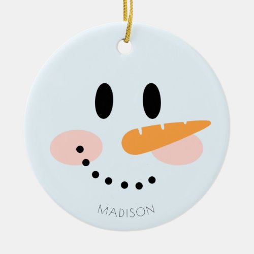 Cute Winter Personalized Snowman Face Christmas  Ceramic Ornament
