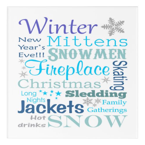 Cute Winter Phrases Typography Gray and Blue Acrylic Print
