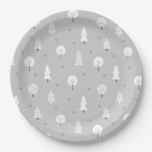 Cute Winter Pine Tree Pattern Paper Plates