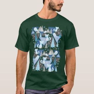 Cute Winter Pine Trees Fox Owl Snowflake Abstract  T-Shirt