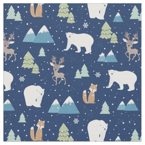 Cute Winter Polar Bear Blue Christmas Holiday Fabric