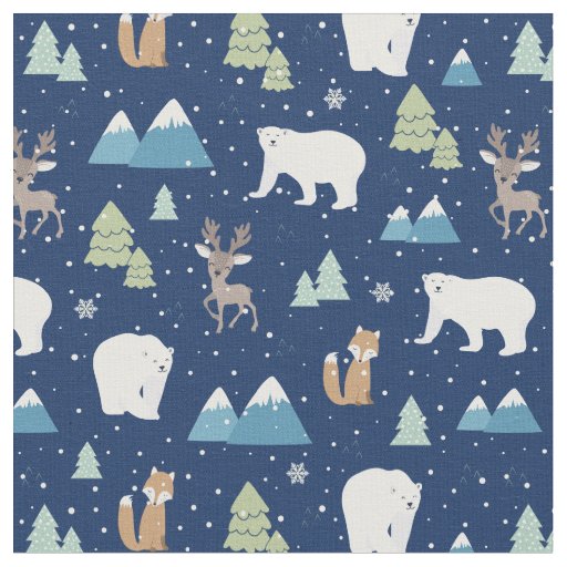 Cute Winter Polar Bear Blue Christmas Holiday Fabric