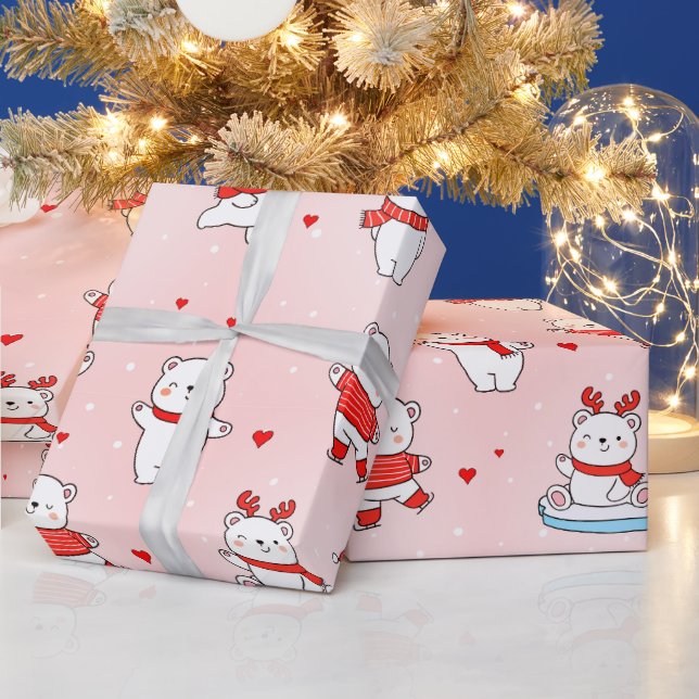 Cute Winter Polar Bear Cartoon Seamless Pattern Wrapping Paper (Holidays)