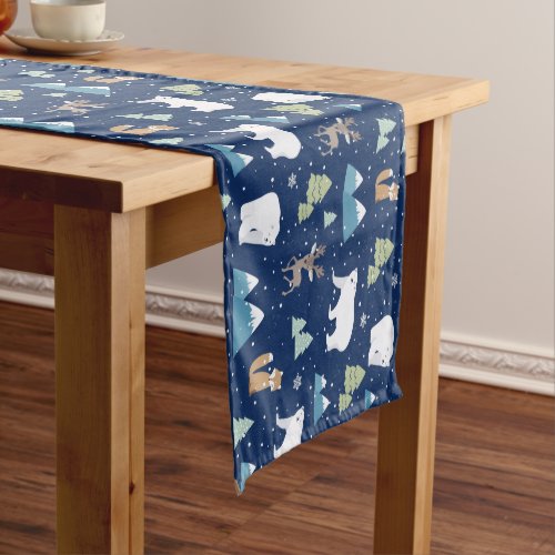 Cute Winter Polar Bear Christmas Short Table Runner