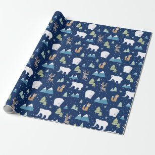 White Polar Bear on Blue All Occasion Wrapping Paper