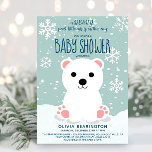 Cute Winter Polar Bear Cub Neutral Baby Shower Invitation