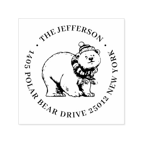 Cute Winter Polar Bear Custom Name Return Address Self_inking Stamp