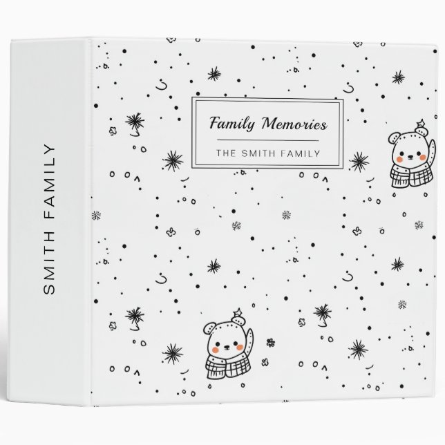 Cute Winter Polar Bear Snowflake 3 Ring Binder (Front/Spine)