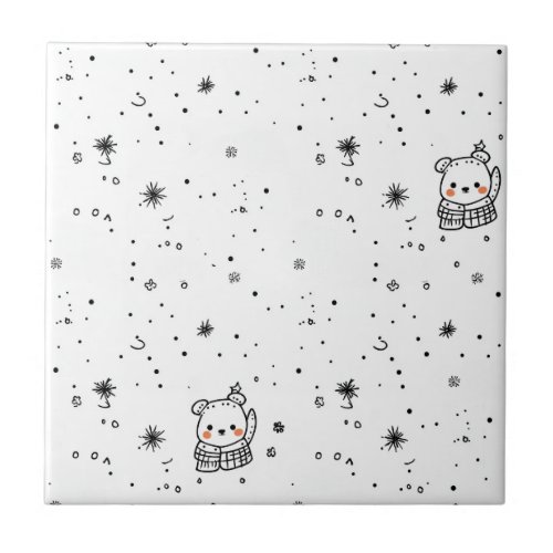 Cute Winter Polar Bear Snowflake Ceramic Tile