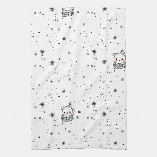 Cute Winter Polar Bear Snowflake Kitchen Towel
