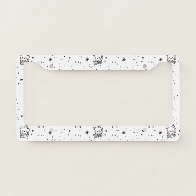 Cute Winter Polar Bear Snowflake License Plate Frame (Front)