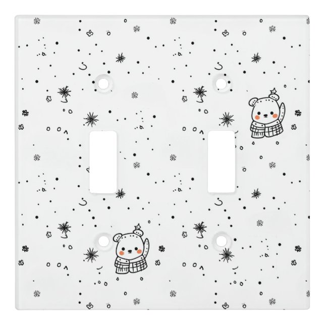 Cute Winter Polar Bear Snowflake Light Switch Cover (Front)