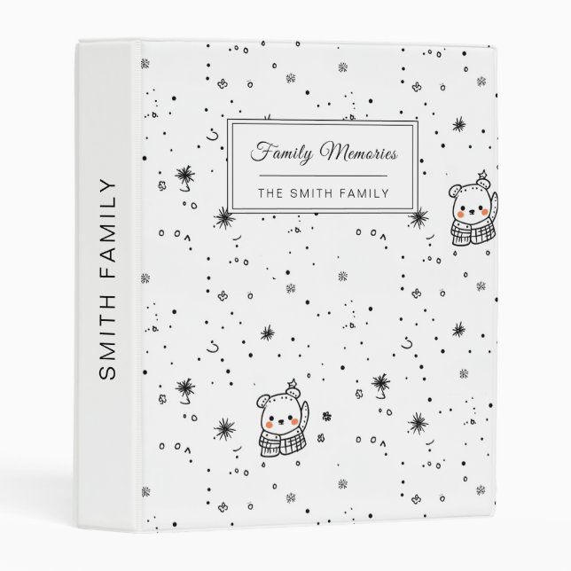 Cute Winter Polar Bear Snowflake Mini Binder (Front/Spine)