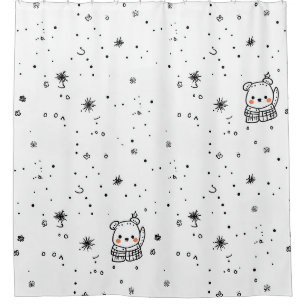 Cute Winter Polar Bear Snowflake Shower Curtain