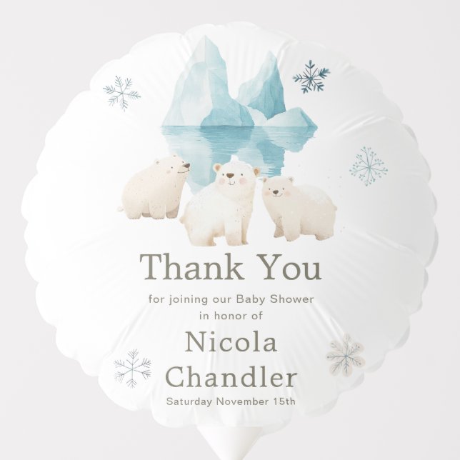 Cute Winter Polar Bears Baby Shower Balloon (Front)
