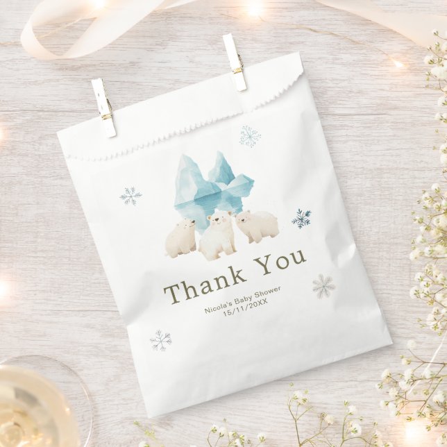 Cute Winter Polar Bears Baby Shower Favor Bag (Clipped)