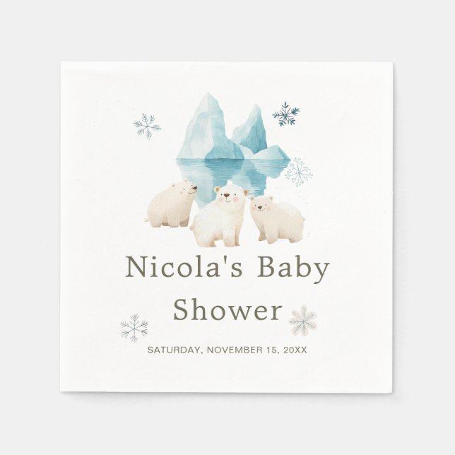 Cute Winter Polar Bears Baby Shower Napkins (Front)