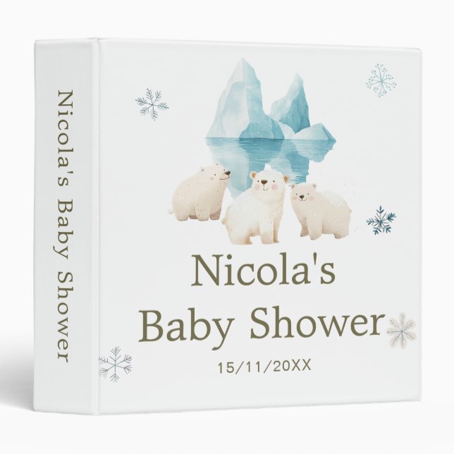 Cute Winter Polar Bears Baby Shower Photo Album 3 Ring Binder (Front/Spine)