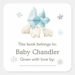 Cute Winter Polar Bears Baby Shower Square Sticker