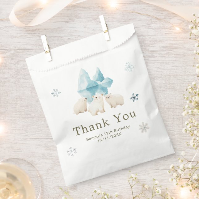 Cute Winter Polar Bears Birthday Party Favor Bag (Clipped)