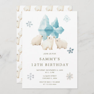 Cute Winter Polar Bears Birthday Party Invitation