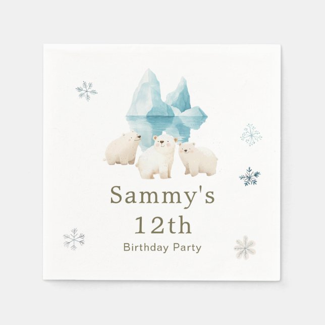Cute Winter Polar Bears Birthday Party Napkins (Front)