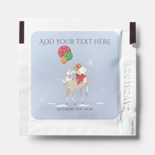 Cute Winter Prancing Deer with Bunny Friend Hand Sanitizer Packet