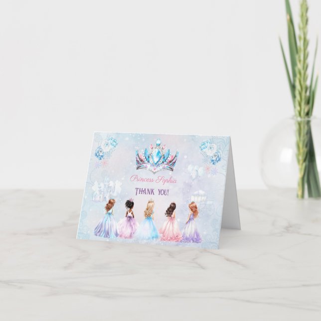 Cute Winter Princess Royal Birthday Girl Thank You Card (Front)