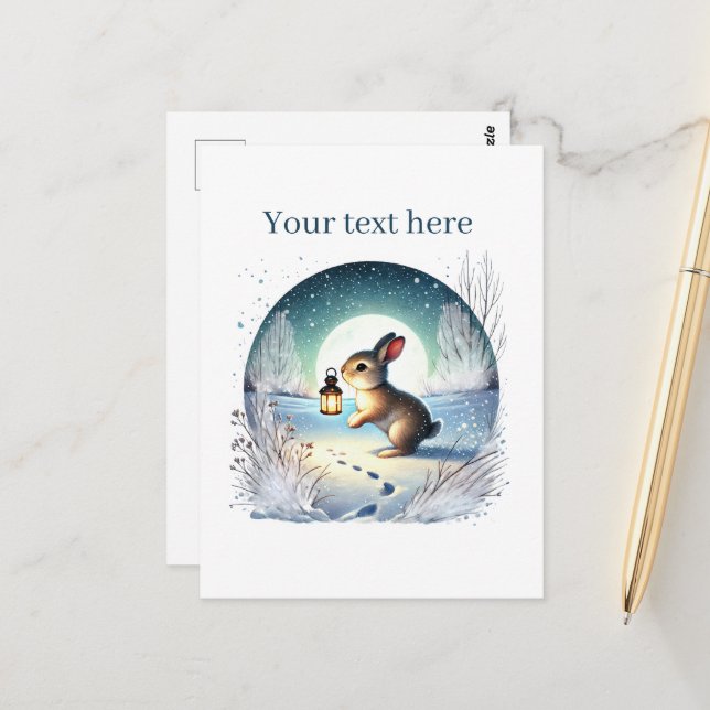 Cute Winter rabbit customizable  Postcard (Front/Back In Situ)