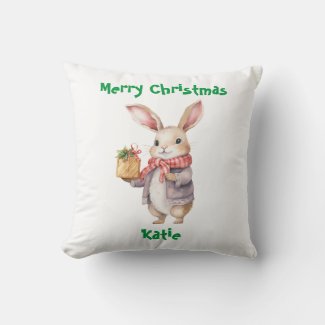 Cute Winter Rabbit  Merry Christmas Text Custom
