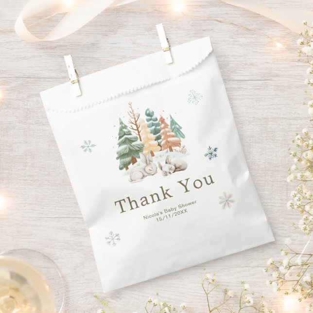 Cute Winter Rabbits Baby Shower Favor Bag (Clipped)