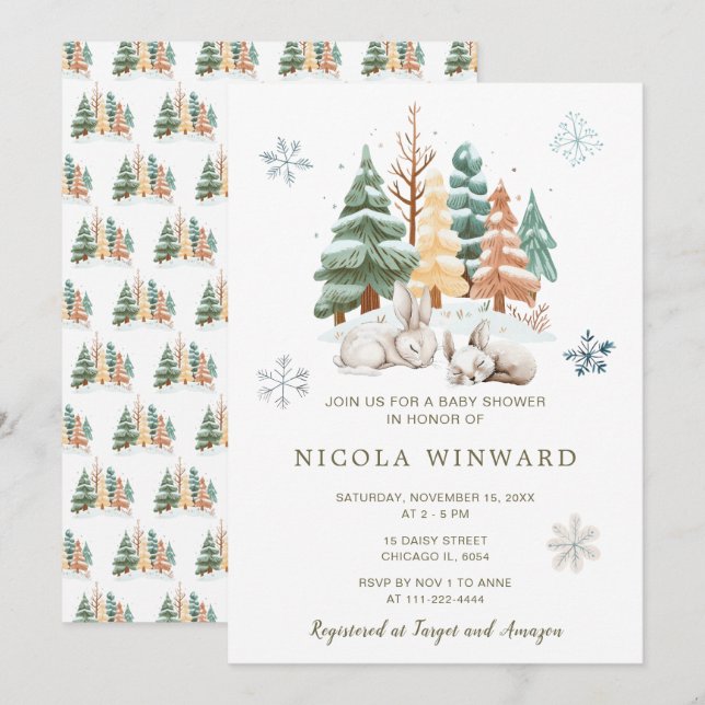 Cute Winter Rabbits Baby Shower Invitation (Front/Back)