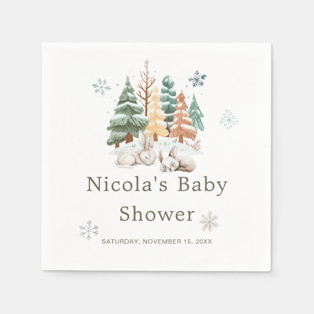 Cute Winter Rabbits Baby Shower  Napkins (Front)