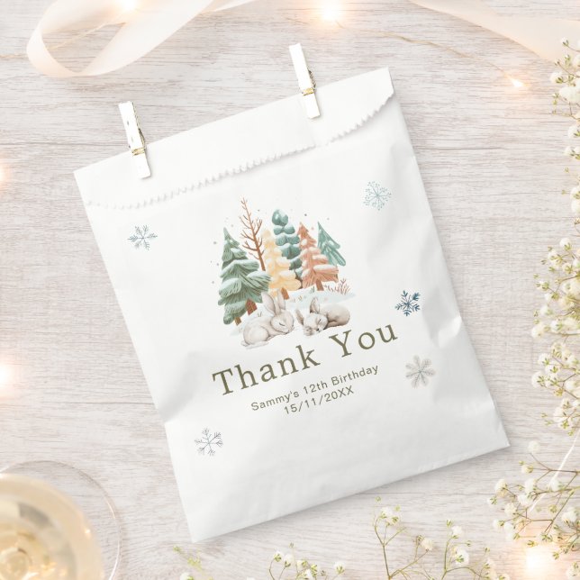 Cute Winter Rabbits Birthday Party Favor Bag (Clipped)
