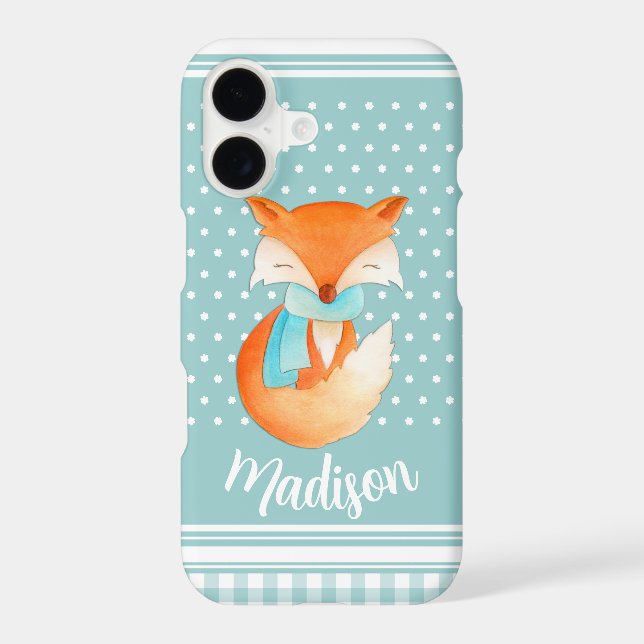 Cute winter red fox aqua white Case-Mate iPhone case (Back)