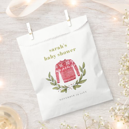 Cute Winter Red Green Ugly Sweater Baby Shower Favor Bag