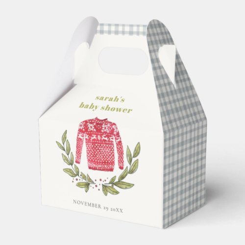 Cute Winter Red Green Ugly Sweater Baby Shower Favor Boxes