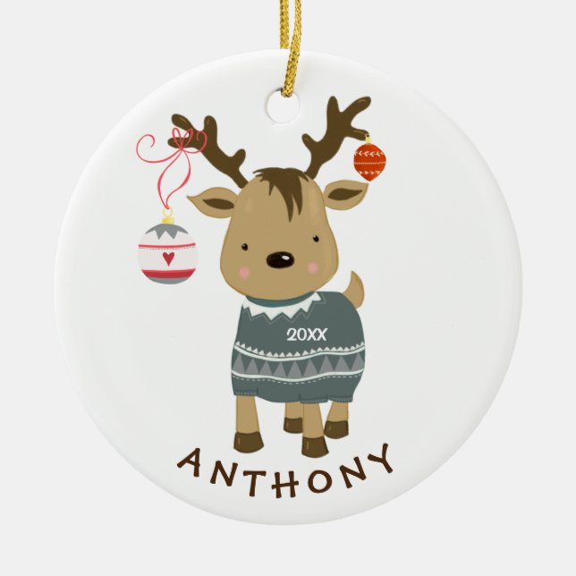 Cute Winter Reindeer Christmas Ornament (Front)