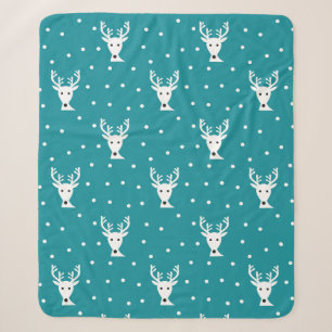 Cute winter reindeer pattern blue Sherpa Blanket