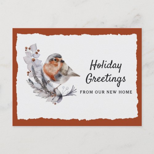 Cute Winter Robin Rust Gray Holiday Moving Announc Announcement Postcard