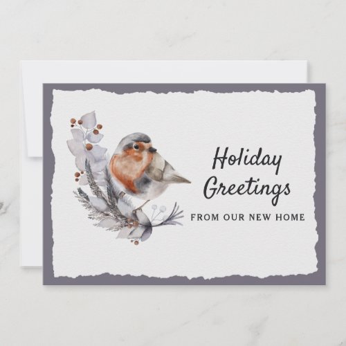 Cute Winter Robin Rust Gray Holiday Moving Announcement
