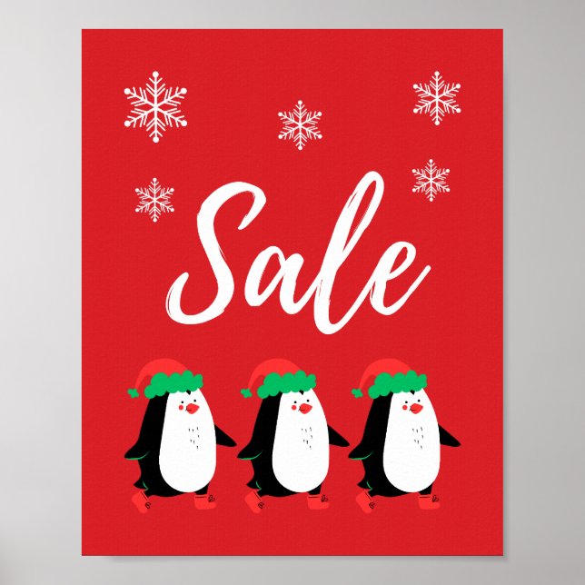 Cute Winter Sale Sign, Penguin Christmas Sale   Poster (Front)