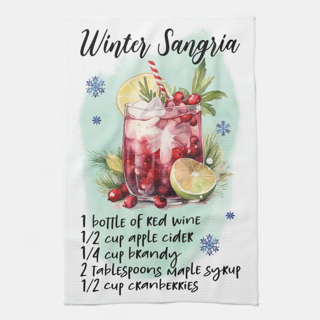 Cute Winter Sangria Christmas Drink Recipe Kitchen Towel (Vertical)