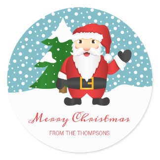 Cute Winter Santa And Personalized Name Christmas Classic Round Sticker