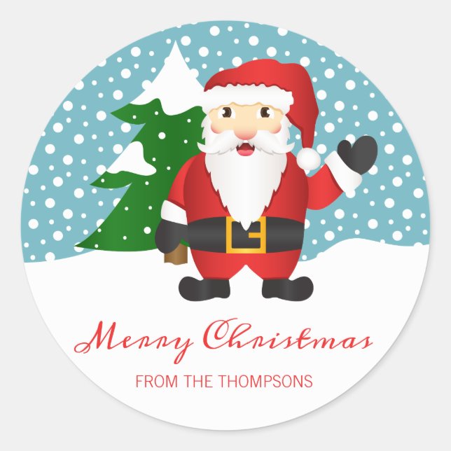Cute Winter Santa And Personalized Name Christmas Classic Round Sticker (Front)