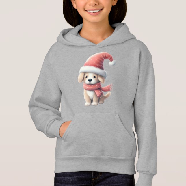 Cute Winter/Santa/Christmas puppy Hoodie (Front)