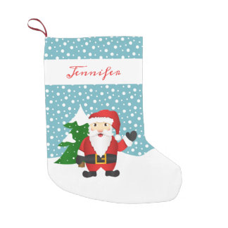 Cute Winter Santa Claus With Personalizable Name Small Christmas Stocking