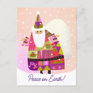 Cute Winter Santa Peace on Earth Holiday Postcard